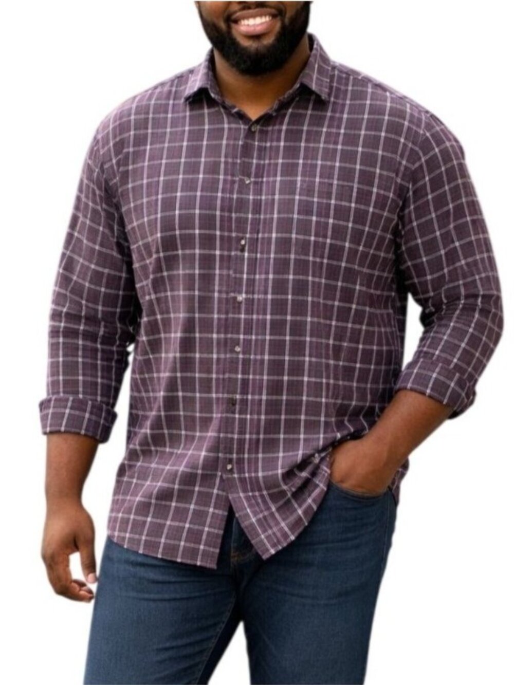 Scott James Size XL Shirt Plaid Button-Down Long Sleeve Casual Brown